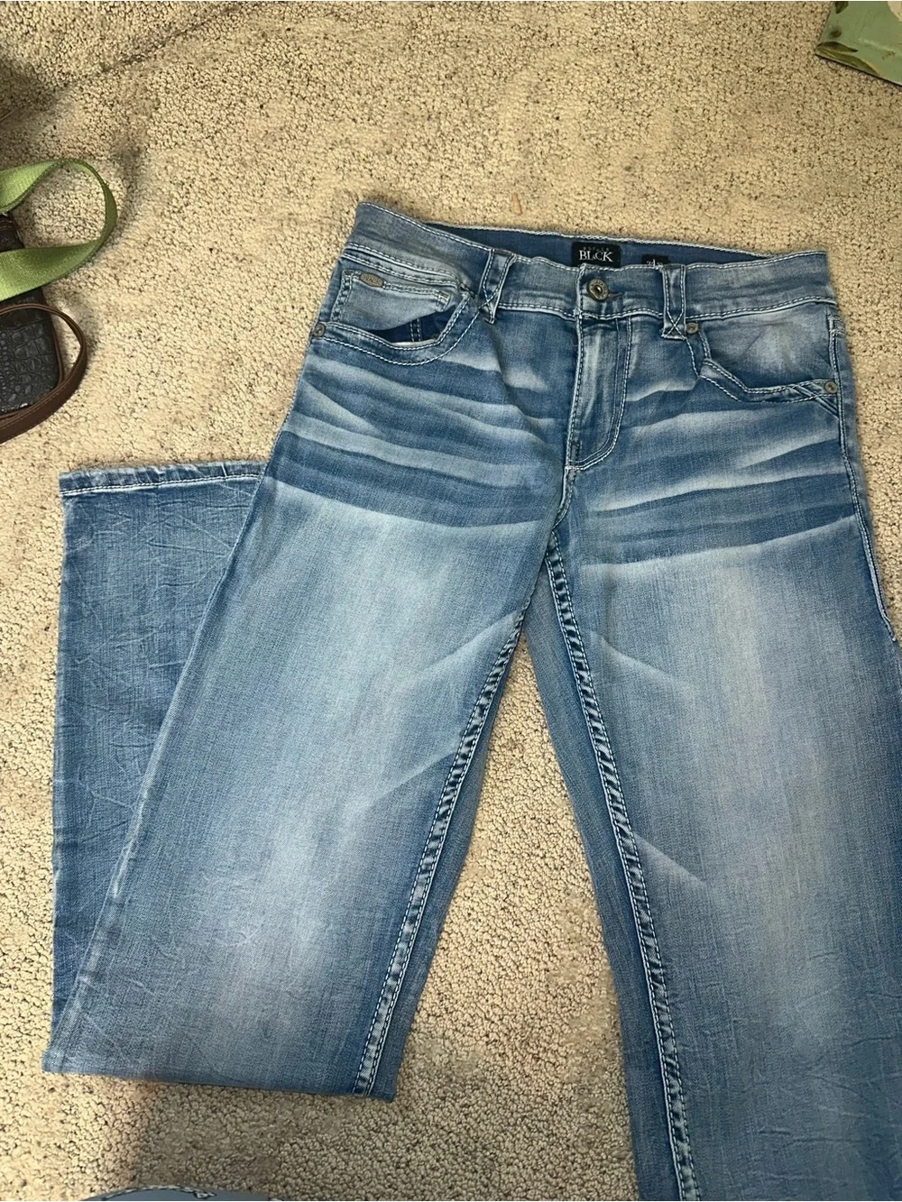 Buckle black Light Blue straight Leg Jeans with Embroidered Pocket